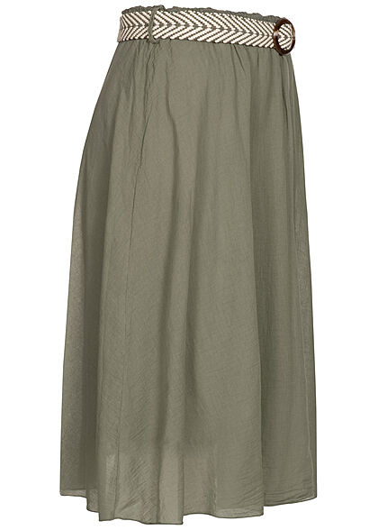 Styleboom Fashion Dames Midi Rok militaire khaki