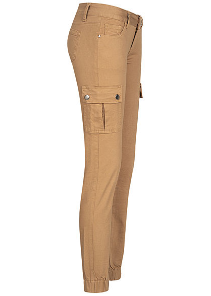 Seventyseven Lifestyle Damen Cargo Jeans Hose 7-Pockets Casual Fit camel hellbraun