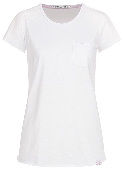 Rock Angel Damen T-Shirt mit Brusttasche & Rollsaumkanten weiss - Art.-Nr.: 21062726