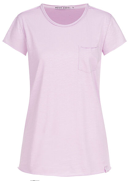 Rock Angel Damen T-Shirt mit Brusttasche & Rollsaumkanten tender lilac