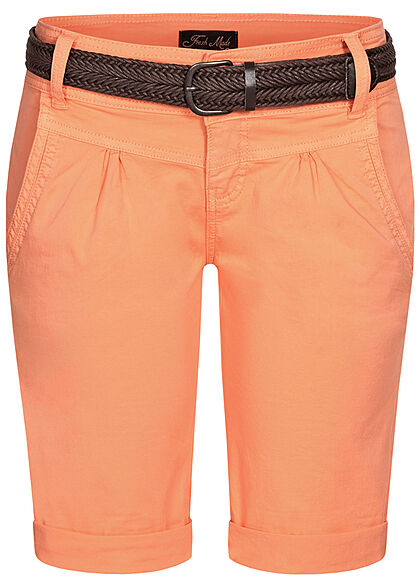 Fresh Made Damen Bermuda Shorts mit Flechtgürtel 4-Pockets  melon orange - Art.-Nr.: 21062733