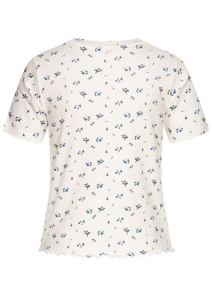 Stitch and Soul Dames Ribbed T-Shirt Bloemen Print off wit
