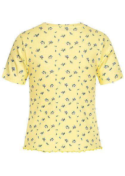 Stitch and Soul Dames Ribbed T-Shirt Bloemen Print chardonnay geel