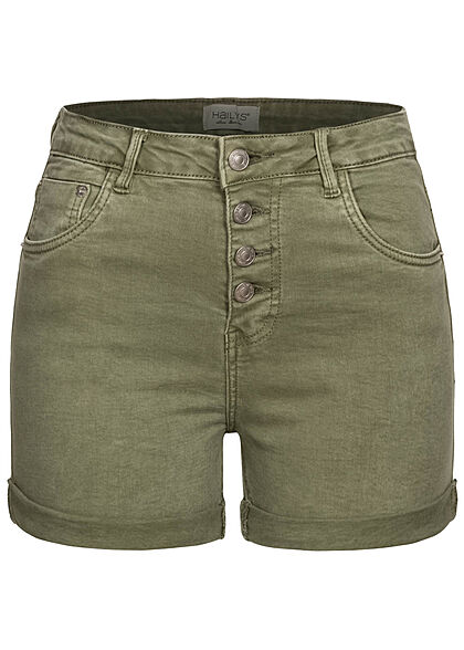 Hailys Damen High-Waist Jeans Shorts 5-Pockets Knopfleiste khaki denim - Art.-Nr.: 21062821
