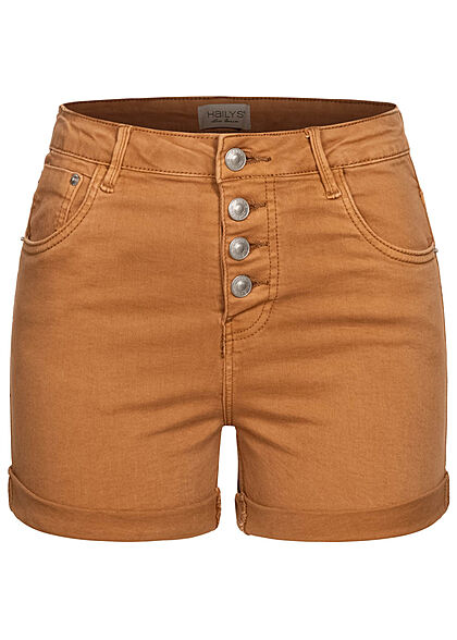 Hailys Damen High-Waist Jeans Shorts 5-Pockets Knopfleiste hazel braun - Art.-Nr.: 21062822