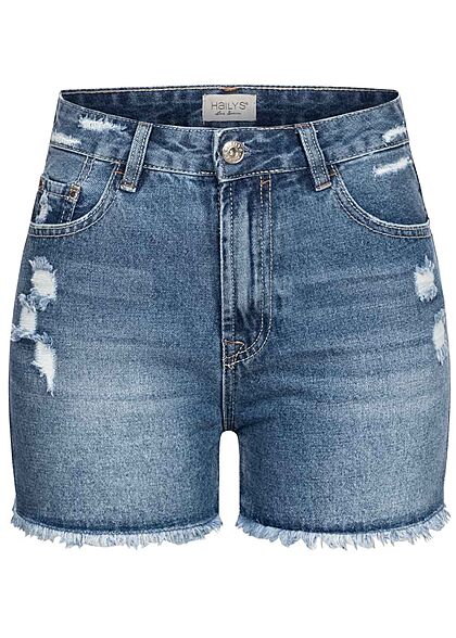 Hailys Dames High-Waist Jeans Shorts medium blauw denim - Art.-Nr.: 21062825
