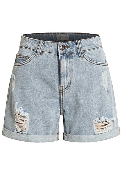 Hailys Dames Mom-Fit Jeans Shorts lichtblauw denim