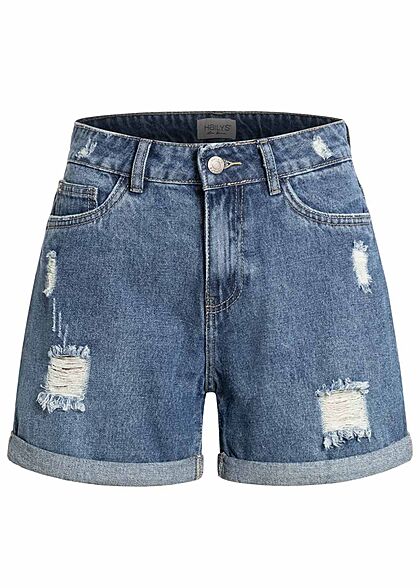 Hailys Dames Mom-Fit Jeans Shorts medium blauw denim
