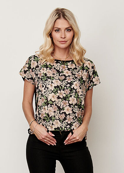 Zabaione Dames Shirt Bloemen Print unicolor zwart