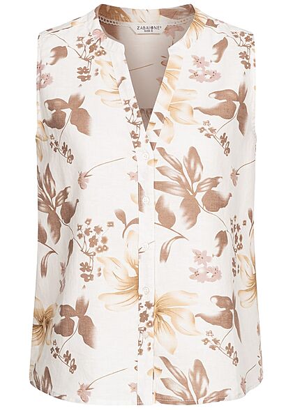 Zabaione Dames V-Neck Blouse Top Bloemen Print off wit