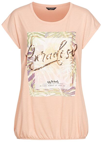 Zabaione Dames T-Shirt Paradise Print roze - Art.-Nr.: 21062847
