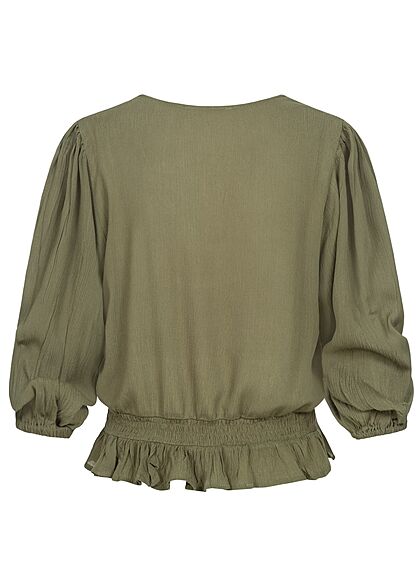 Hailys Dames 3/4 V-Neck Blouse Shirt khaki groen