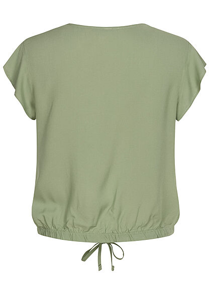 Hailys Damen V-Neck Blusen Shirt Frill Ärmel Bindedetail hedge grün