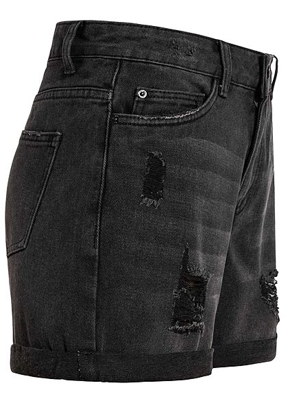 Hailys Damen kurze Mom-Fit Jeans Shorts Destroyed Look 5-Pockets black denim