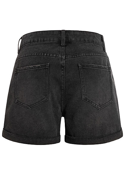 Hailys Damen kurze Mom-Fit Jeans Shorts Destroyed Look 5-Pockets black denim
