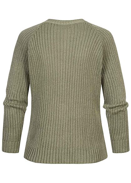 Hailys Damen V-Neck Cardigan Strickjacke Knopfleiste hell khaki grün
