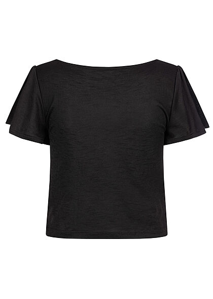 ONLY Damen Cropped Shirt Deko Knopfleiste Frill rmel schwarz