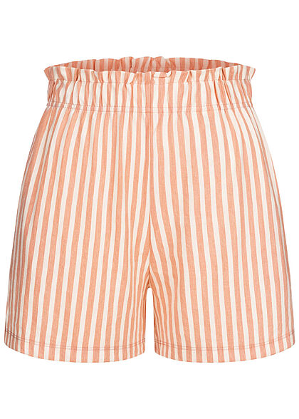 ONLY Damen kurze Shorts Gummibund Streifen Muster peach melba orange weiss