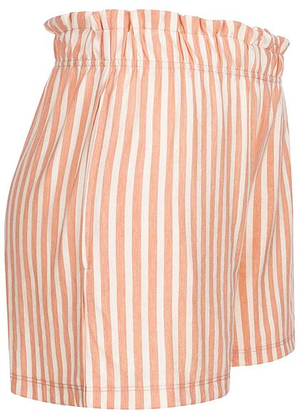 ONLY Damen kurze Shorts Gummibund Streifen Muster peach melba orange weiss