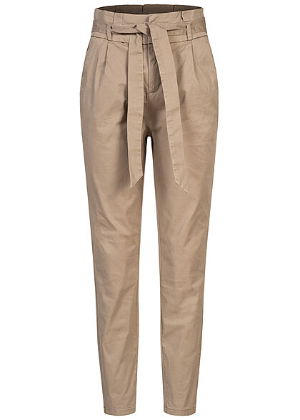 Vero Moda NOOS Damen High-Waist Paperbag Stoffhose 4-Pockets silver mink beige