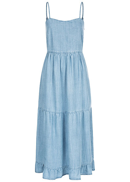 ONLY Damen Denim Maxi Lyocell V-Neck Trgerkleid hell blau - Art.-Nr.: 21062994