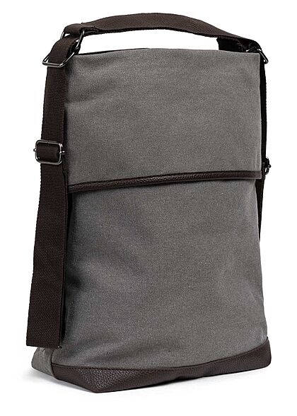 Zabaione Damen Große Canvas Handtasche oder Rucksack viele Fächern ca. 40x38cm hell grau