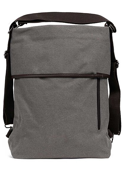 Zabaione Damen Große Canvas Handtasche oder Rucksack viele Fächern ca. 40x38cm hell grau