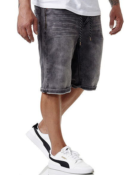 Sublevel Herren Bermuda Jeans Shorts Tunnelzug 5-Pockets acid grau denim