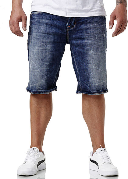 Sublevel Herren Bermuda Jeans Shorts 5-Pockets dunkel blau denim