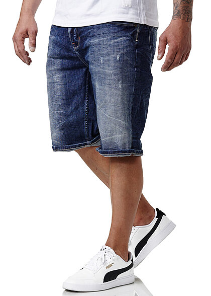 Sublevel Herren Bermuda Jeans Shorts 5-Pockets dunkel blau denim