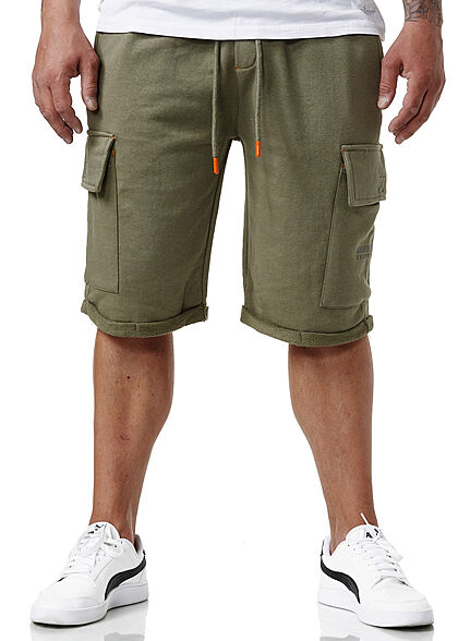 Sublevel Herren Cargo Sweat Shorts Tunnelzug 6-Pockets ivy oliv grün