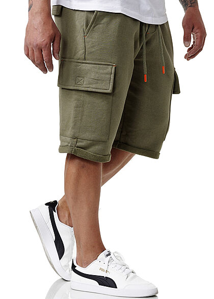 Sublevel Herren Cargo Sweat Shorts Tunnelzug 6-Pockets ivy oliv grün
