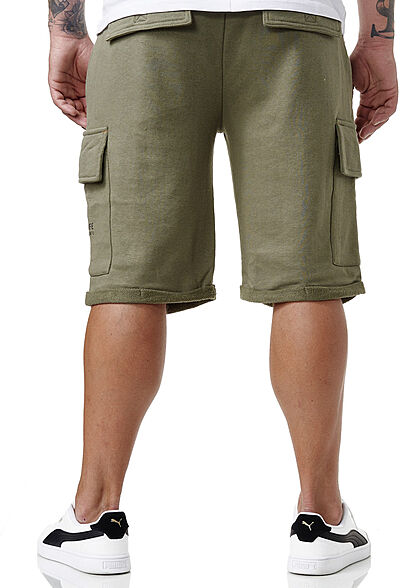 Sublevel Herren Cargo Sweat Shorts Tunnelzug 6-Pockets ivy oliv grün