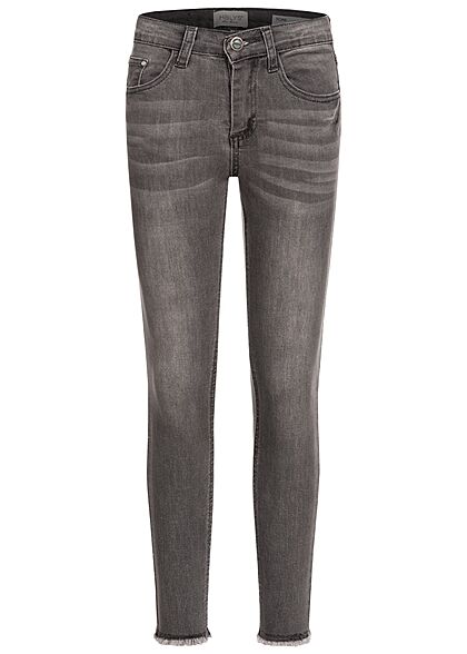 Hailys Kids Mädchen High-Waist Skinny Jeans Hose mit Fransen 5-Pockets grau denim - Art.-Nr.: 21063029