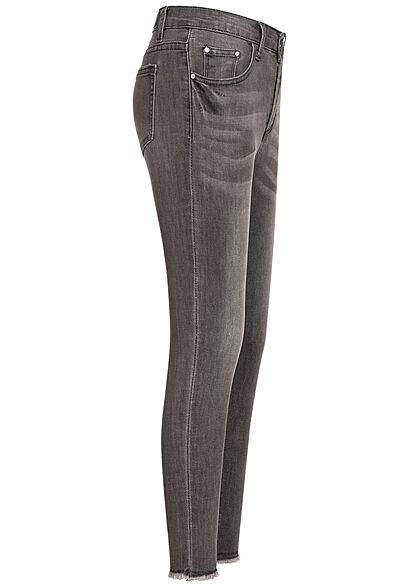 Hailys Kids Mdchen High-Waist Skinny Jeans Hose mit Fransen 5-Pockets grau denim