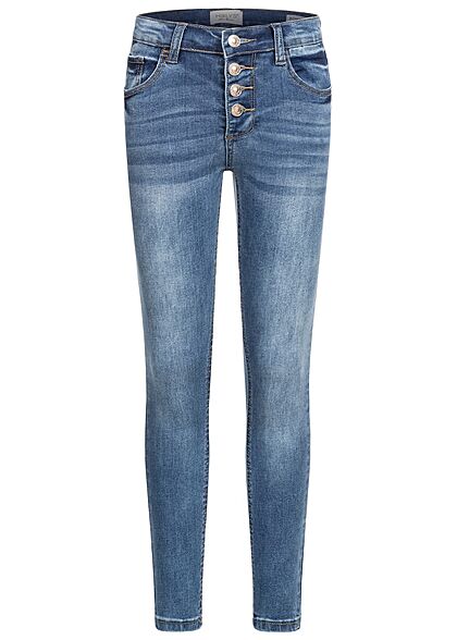 Hailys Kids Mädchen High-Waist Skinny Jeans Hose Knopfleiste 5-Pockets blau denim - Art.-Nr.: 21063030