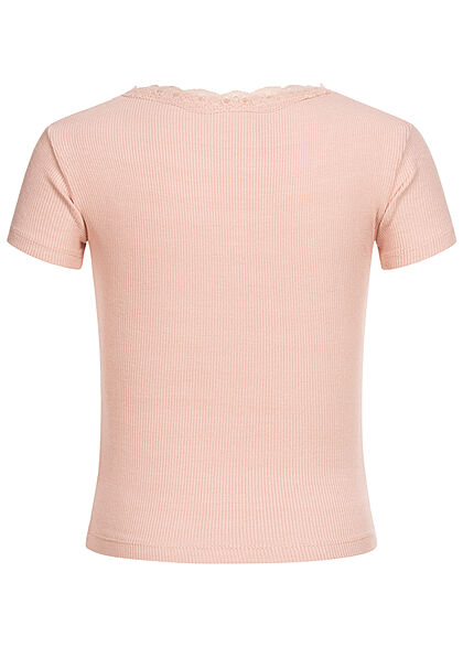 Hailys Kids Mädchen V-Neck Ribbed T-Shirt Spitzenbesatz rosa