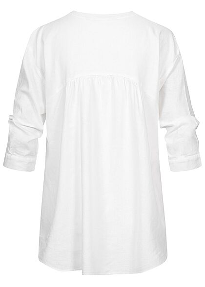 Tom Tailor Damen 3/4-Arm V-Neck Bluse Tunika Leinen Optik weiss