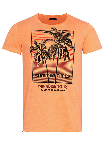 Stitch & Soul Herren T-Shirt Summer Times Palmen Print melon orange