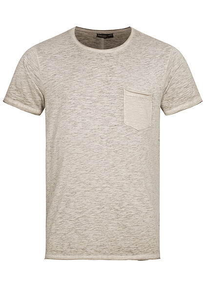Eight2Nine Herren T-Shirt Brusttasche birch beige dunkel grau - Art.-Nr.: 21063092