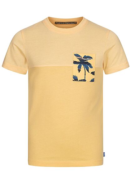Jack and Jones Junior T-Shirt Brusttasche Tropical Print sahara sun gelb