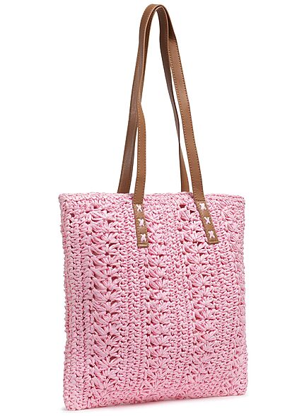 Styleboom Fashion Damen Basttasche Shopper ca. 38x34cm Zipper pink - Art.-Nr.: 21063132