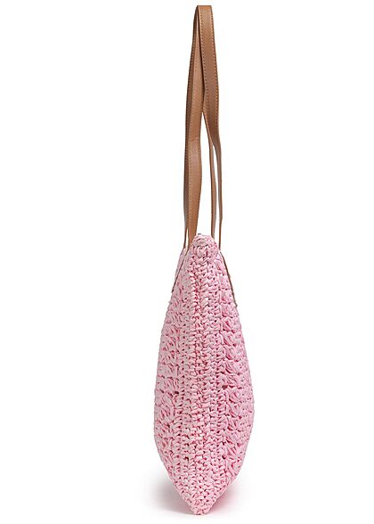 Styleboom Fashion Damen Basttasche Shopper ca. 38x34cm Zipper pink