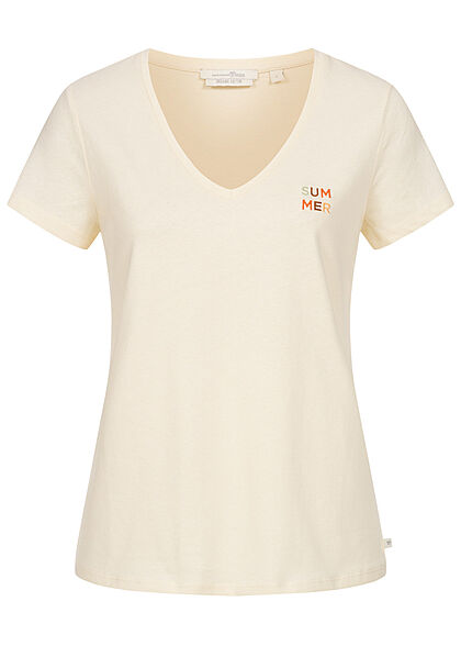 Tom Tailor Dames V-Neck T-Shirt Mini Summer Print soft creme beige