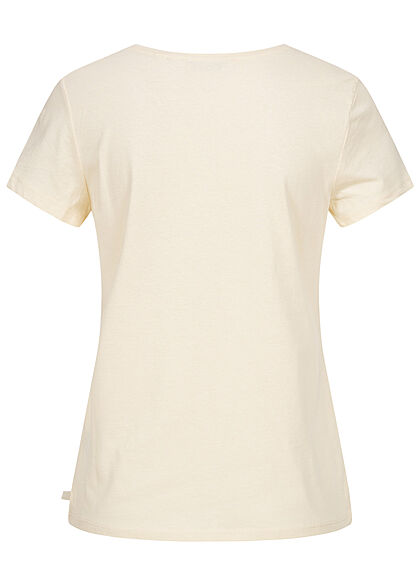Tom Tailor Dames V-Neck T-Shirt Mini Summer Print soft creme beige