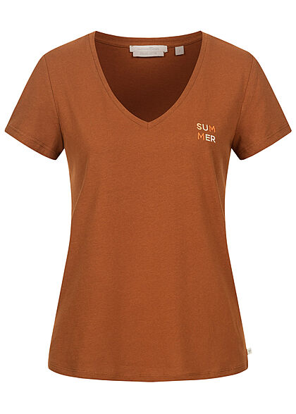 Tom Tailor Dames V-Neck T-Shirt Mini Summer Print amber bruin - Art.-Nr.: 21063135