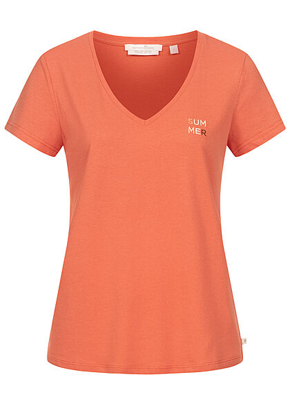 Tom Tailor Dames V-Neck T-Shirt Mini Summer Print sundown coral oranje - Art.-Nr.: 21063136