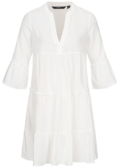 Vero Moda Damen NOOS 3/4-Arm V-Neck Stufenkleid snow weiss - Art.-Nr.: 21063151