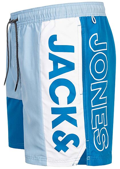 Jack and Jones Herren Swim Shorts Tunnelzug Logo Print Colorblock deep water blau