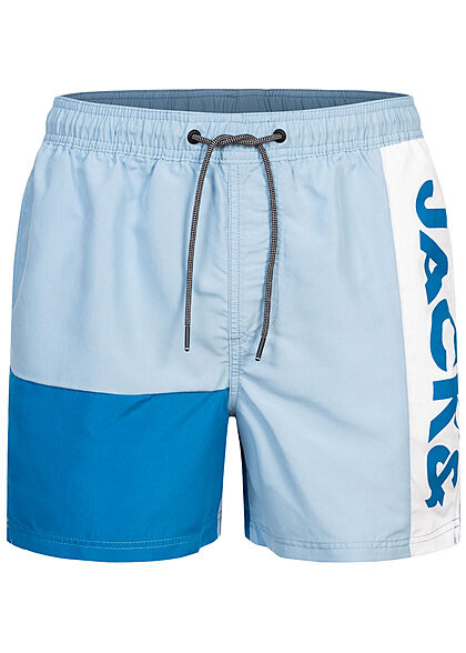 Jack and Jones Herren Swim Shorts Tunnelzug Logo Print Colorblock deep water blau